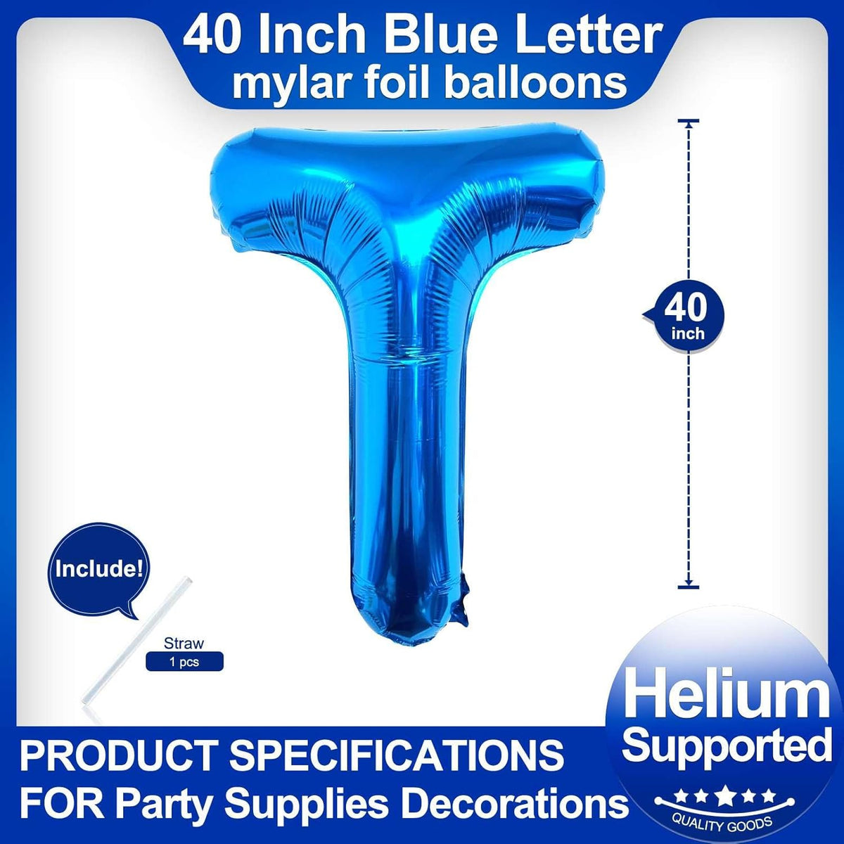 40 Inch Blue Letter T Balloons, DIY Phrase Foil Alphabet Letter T Balloons DIY Word T Banner for