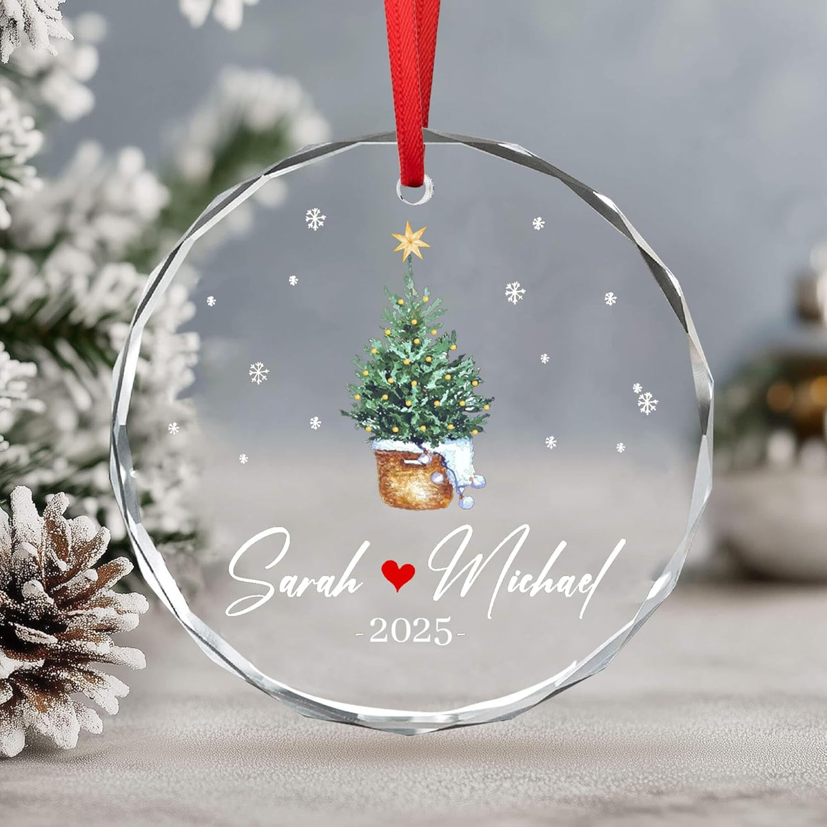 Personalized Glass Ornament 2025 for Married Couples with Name, Custom Wedding Keepsake Gift for