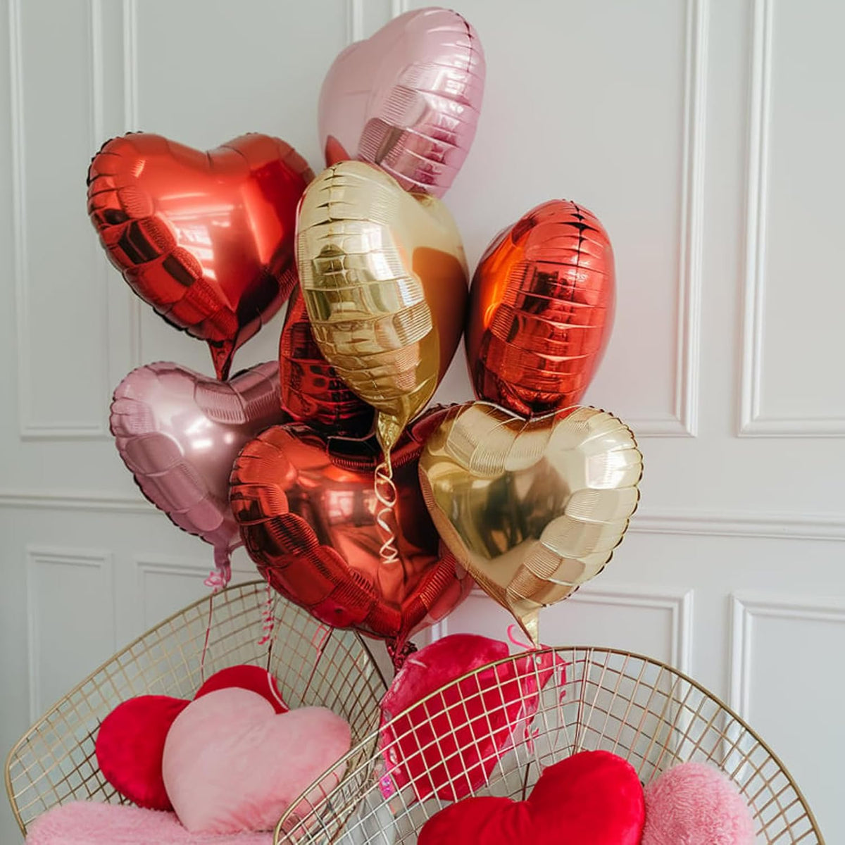 Rose Gold and Pink Heart Balloons, 18 Inch Red Pink Heart Shape Balloon, 12PCS Red Rose Gold Helium