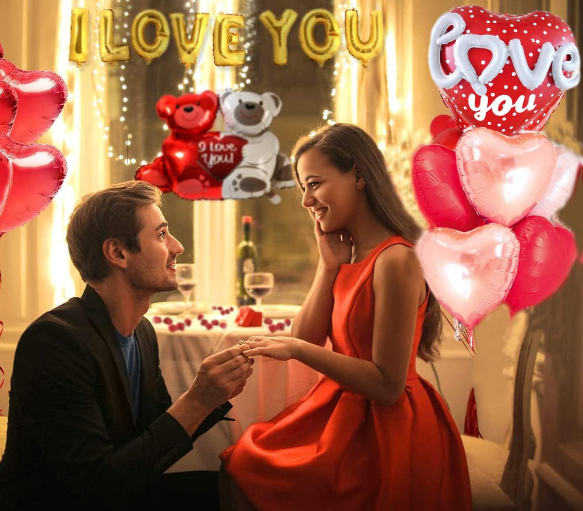 Red Heart Shape Rose Gold Love You Balloons Pack Of 6 Foil Helium Mylar Balloons For Valentines Day