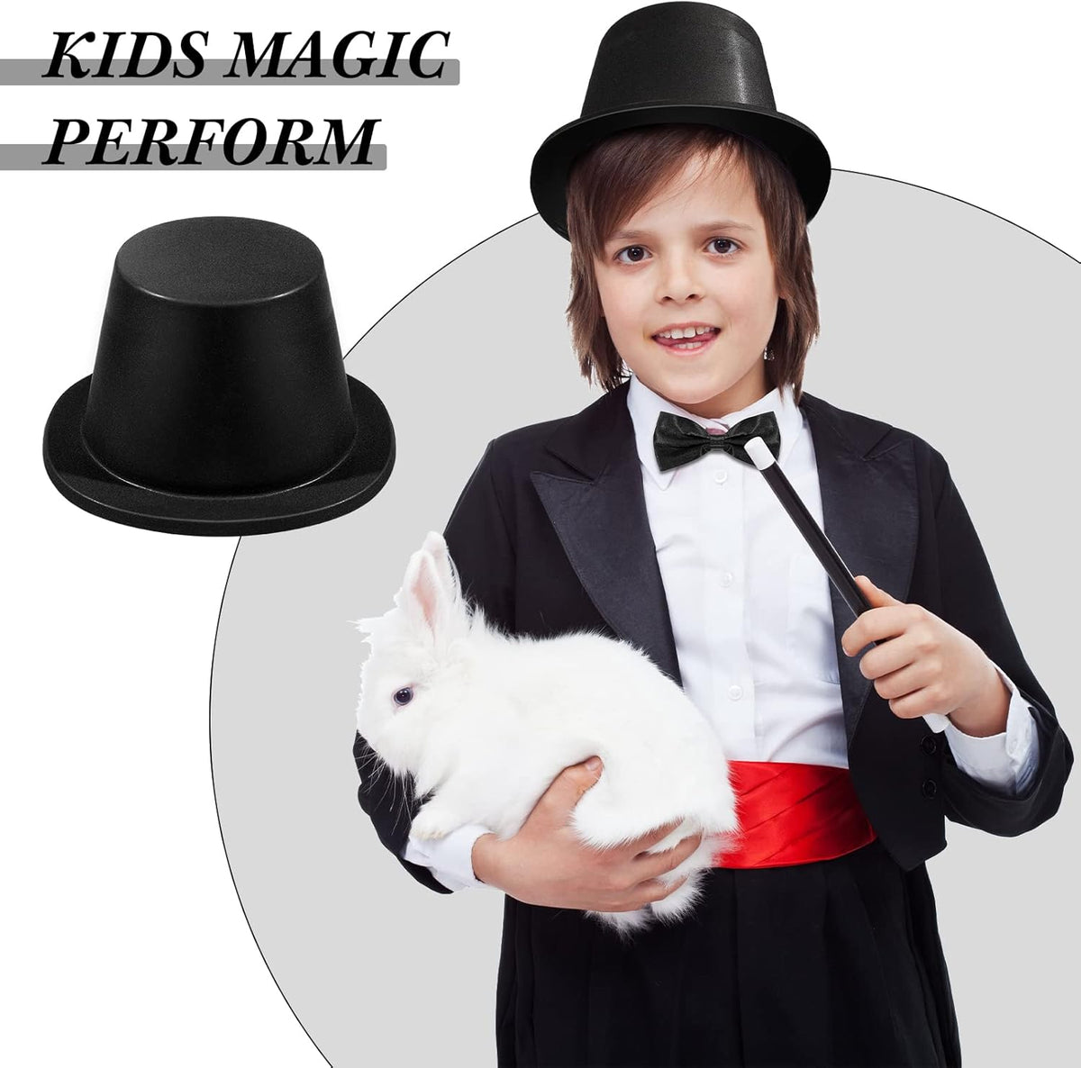 SATINIOR Magician Costume Headwear Set, Includes 12 Pieces Black Top Hat and 12 Bow Ties