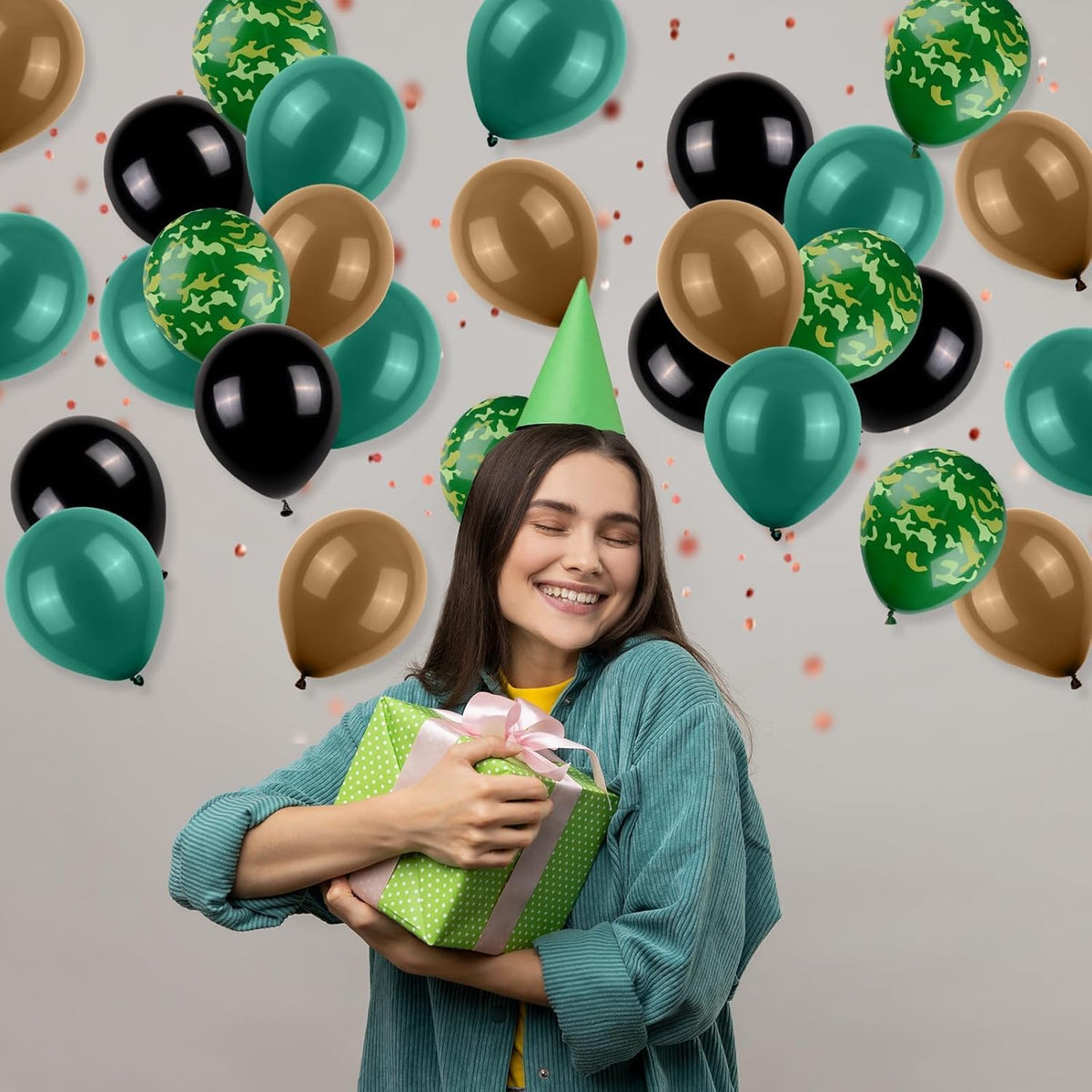 Green and Brown Balloons, 12inch Camouflage Balloon Camo Balloons Brown Dark Green Black Ballons