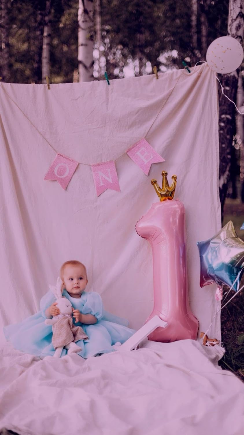 Pink Crown Number 1 Balloon 40 inch, Number 1 Birthday Balloons for Boy Girl, Pink Crown Foil One