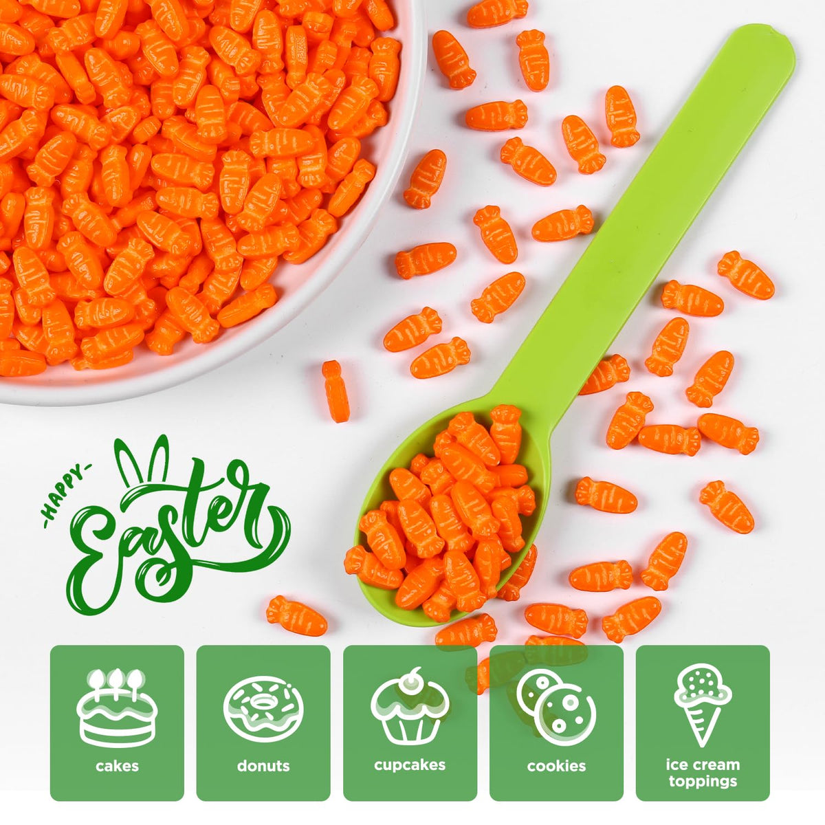 Edible Carrot Sprinkles for Cake Decorating, Carrot Cake Decorations for Easter Cupcakes, Carrot
