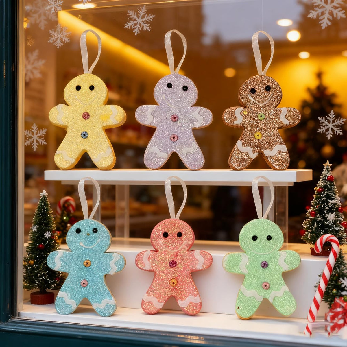 LANGXUN 6pcs Gingerbread Man Candy Land 2025 Xmas Party Suppiles Decoration, Hanging Candy Cane