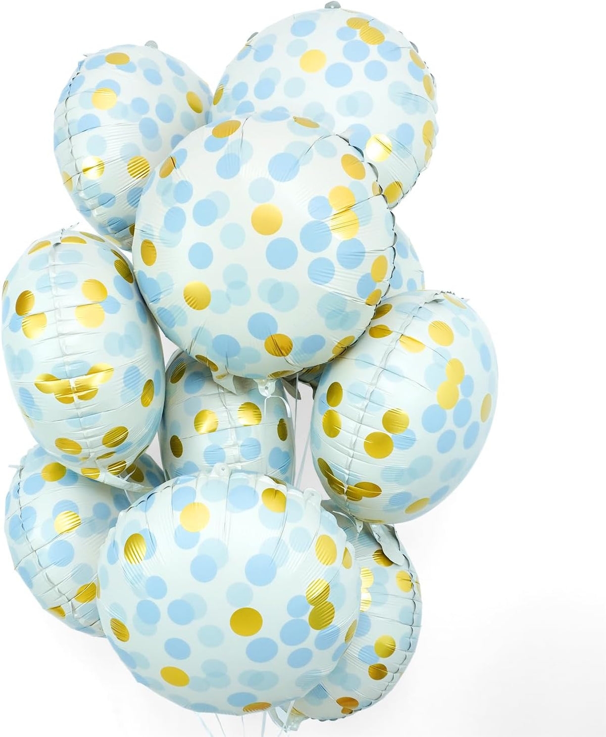 10 Pcs Blue Polka Dot Foil Balloons, 18" Foil Round Balloons with Blue Gold Dots, Helium-Friendly