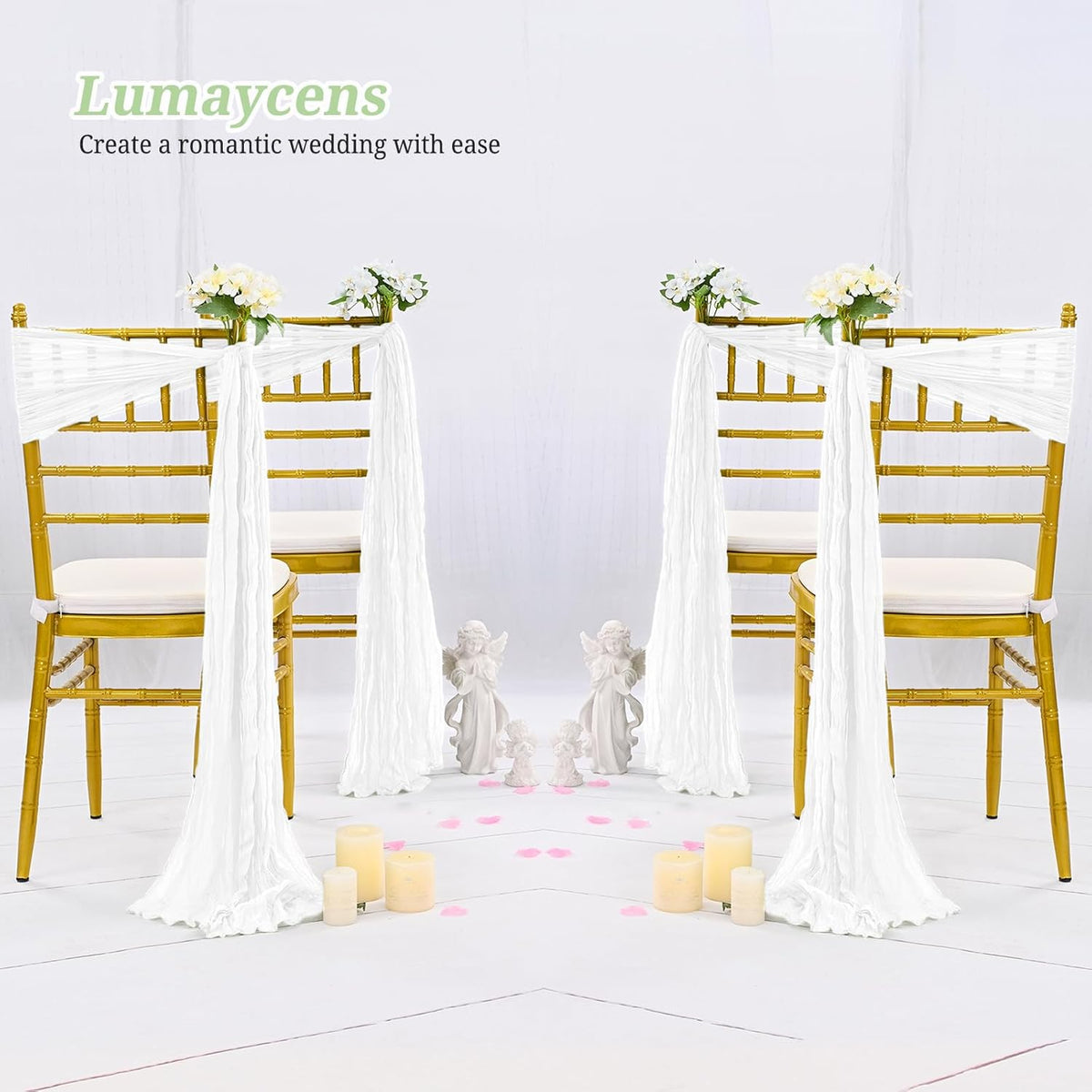 50 PCS Cheesecloth Chair Sashes Bows Wedding Aisle Decorations Chair Ribbon Ties Back Sash for