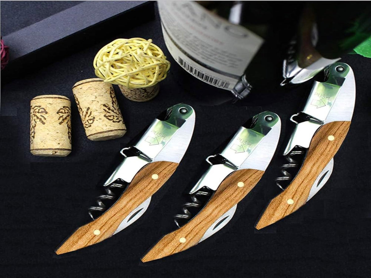 Professional Waiter Corkscrew Wine Key for Bartenders Set of 3,With Long Rosewood Handle Stainless