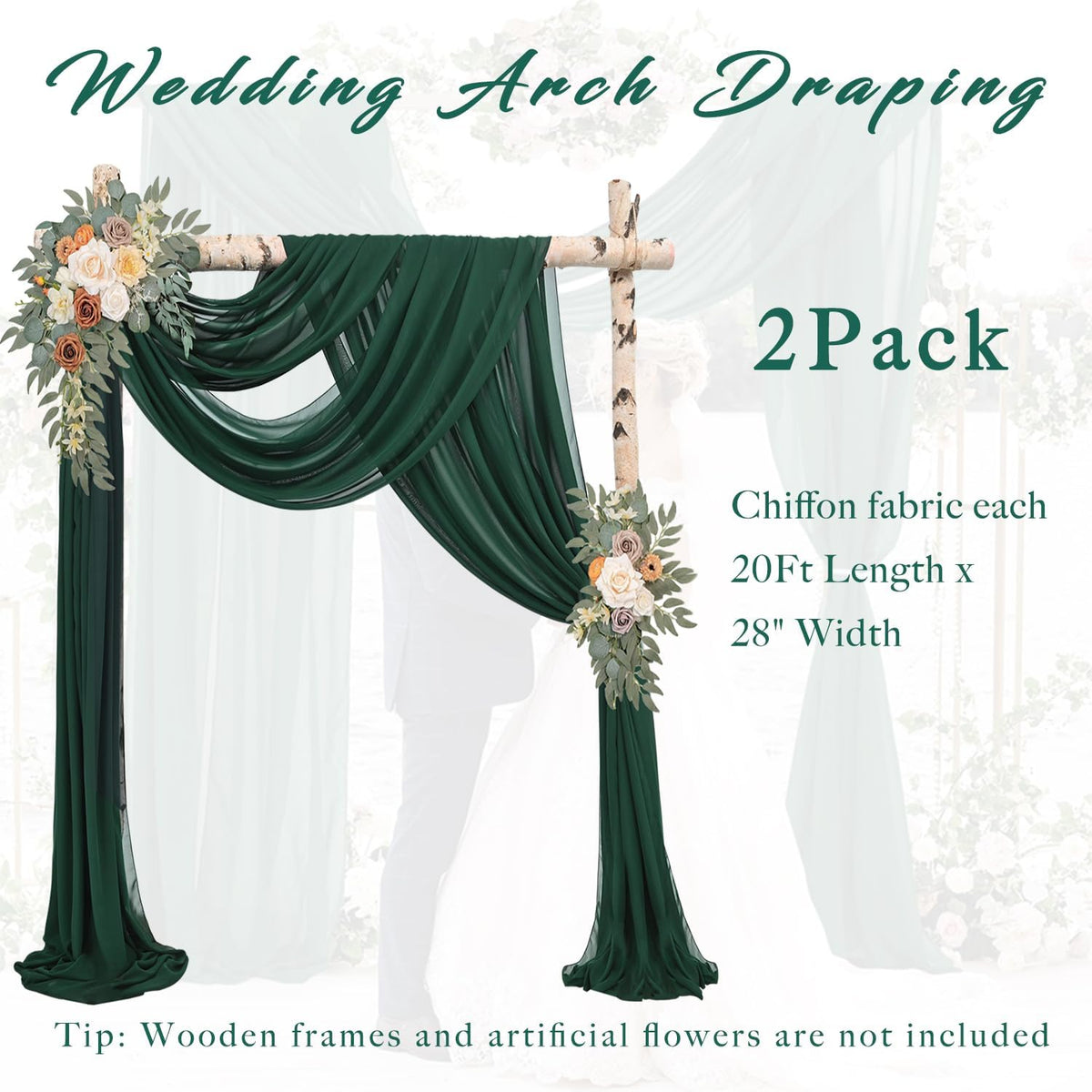 Emerald Green 2 Panels Wedding Arch Draping Fabric 20Ft Length x 28" Width Arch Drapes Chiffon