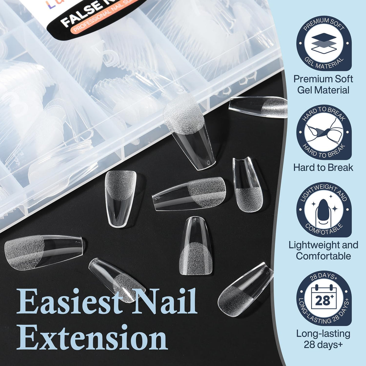 Medium Gel Coffin Nail Tips, 240pcs Soft Gel Pre-Shaped Acrylic Fake Nails, Half Matte Full Cover