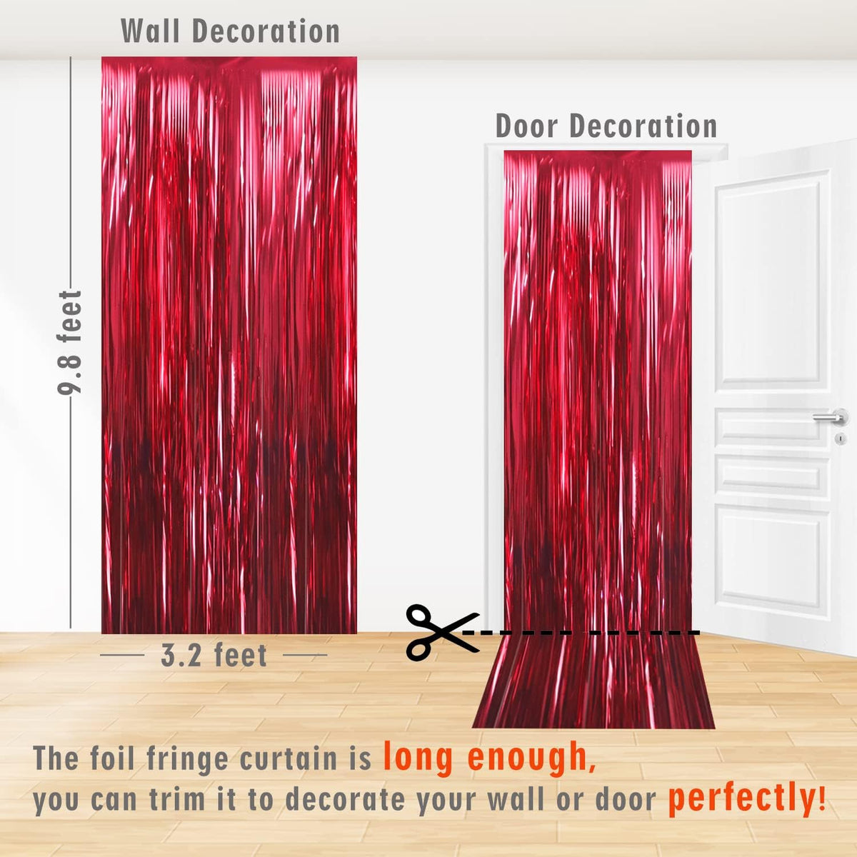 GOER 6.4 ft x 9.8 ft Metallic Tinsel Foil Fringe Curtains,Pack of 2 Party Streamer Backdrop for