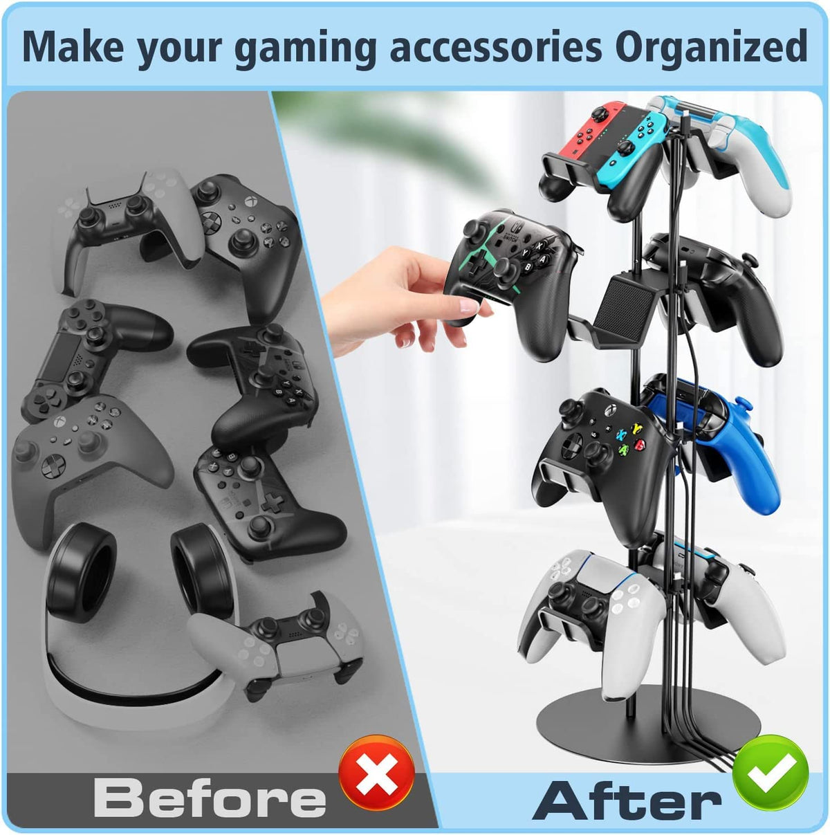 Kytok Controller Stand 4 Tiers with Cable Organizer for Desk, Universal Headphone Stand Compatible