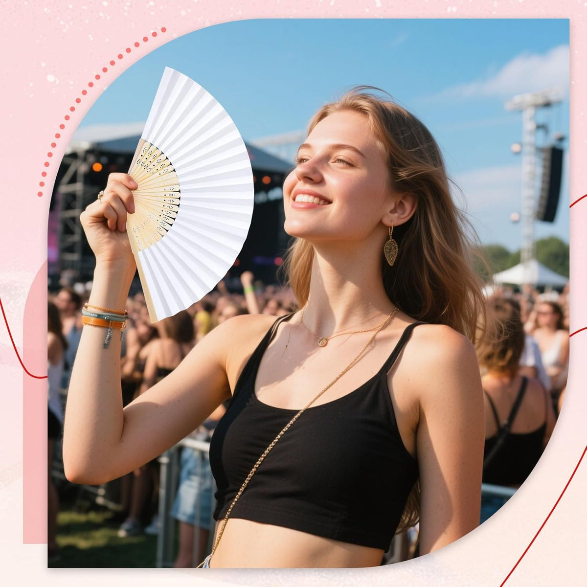 DomeStar 15 Pcs White Paper Fans Handheld – 8.3 Inch Foldable Hand Fan, Folding Fans Handheld for