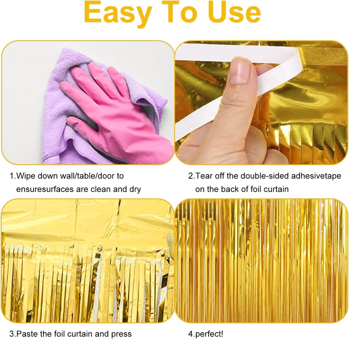 2 Pack 3.28 ft x 6.56 ft Golden Tinsel Curtain Party Backdrop Decorations, Metallic Foil Fringe