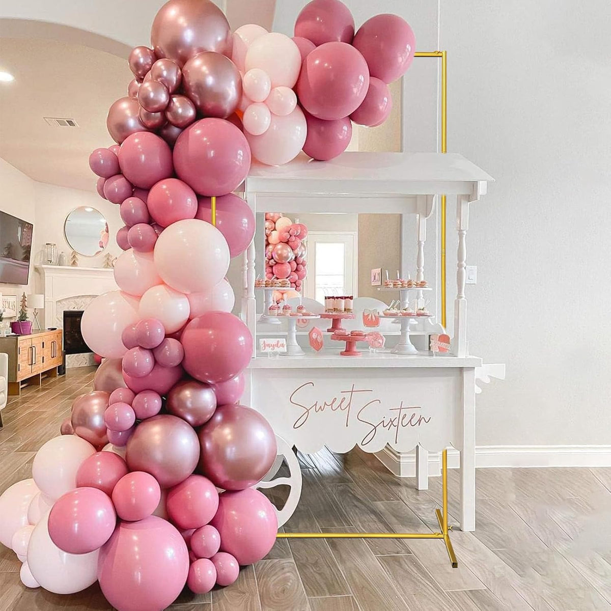 Metal Wedding Arch Backdrop Stand 6.6x3.3 FT Gold Square Balloon Arch Frame for Wedding, Birthday