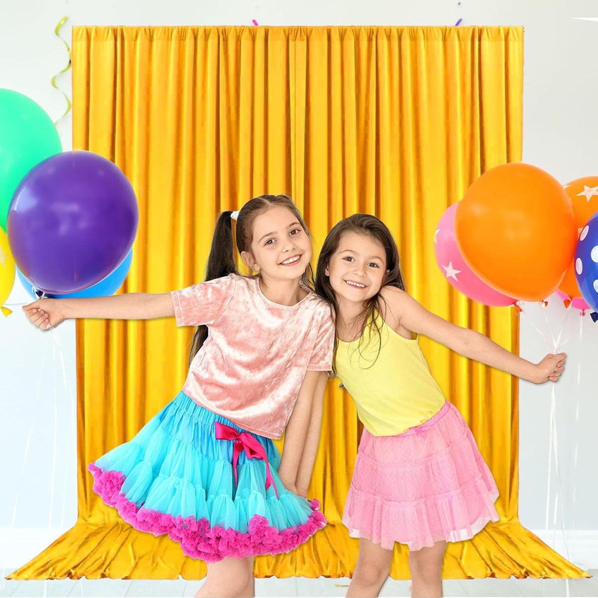 10ft x 10ft Gold Yellow Backdrop Curtains for Parties, Fabric Satin Background Curtain with Rod