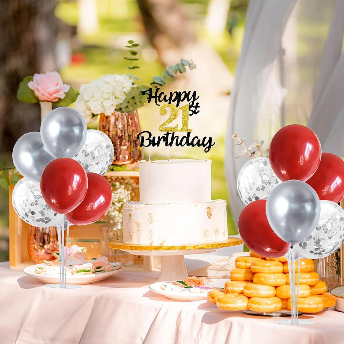 TONIFUL 4 Centerpieces Table Stand,Red Sliver Balloon Stand for