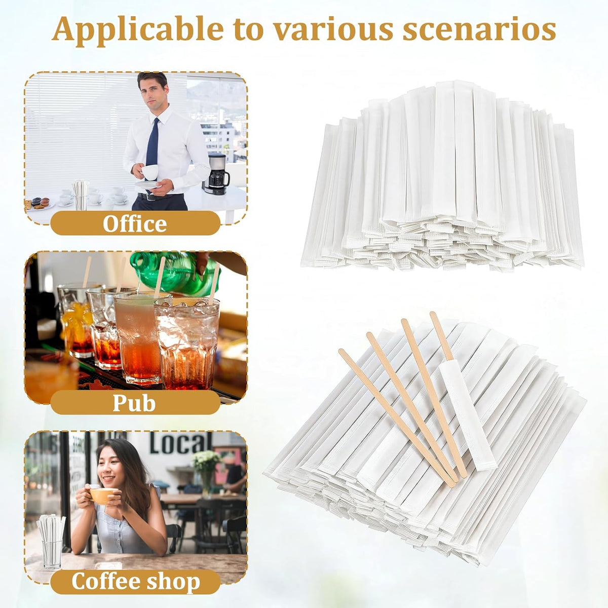 2000 Pcs Individually Wrapped Wooden Coffee Stirrers 5.5 Inch Disposable Wood Stir Sticks, Round