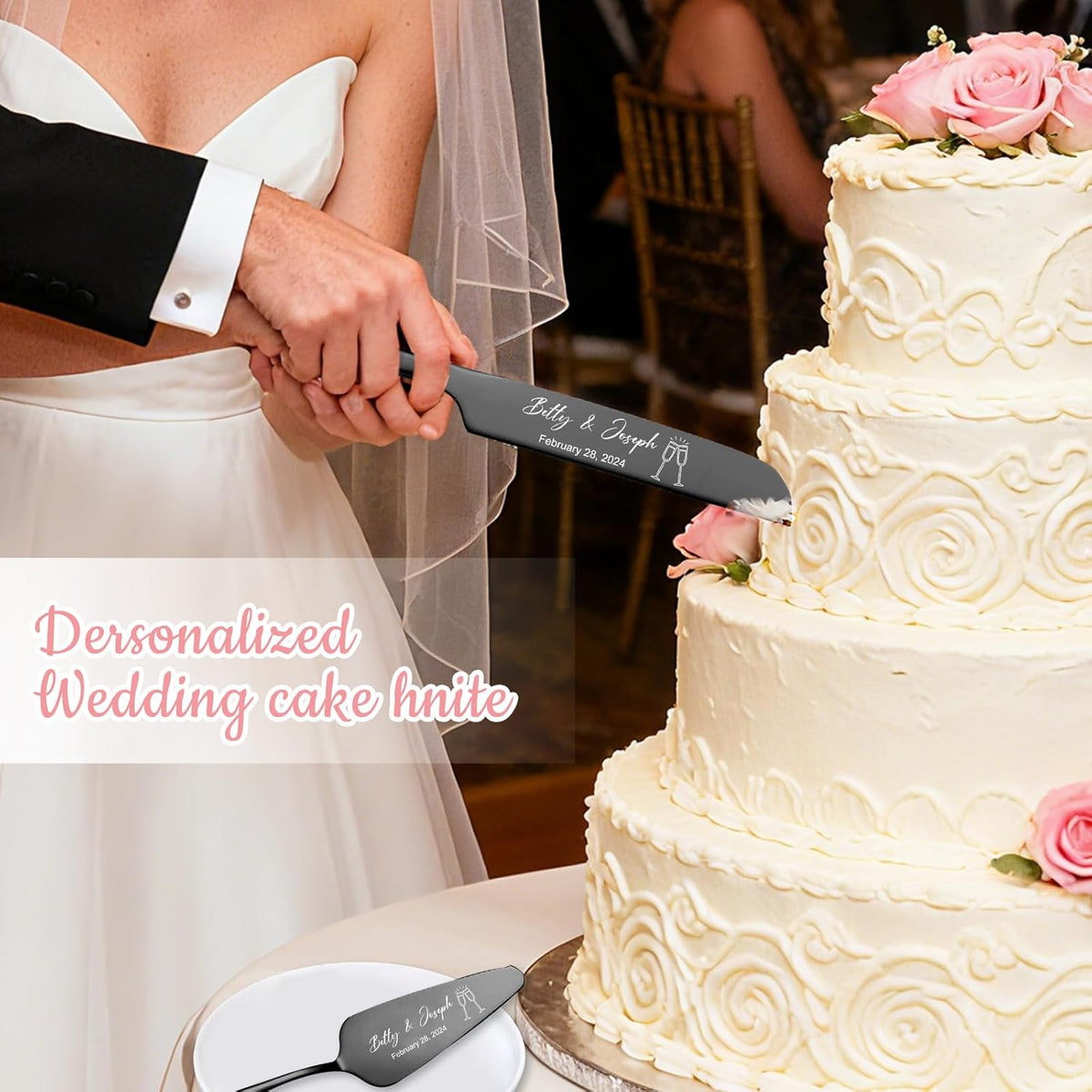Personalized Wedding Cake Knife and Server Set Stainless Steel Cake Cutter Server Engraved Cake