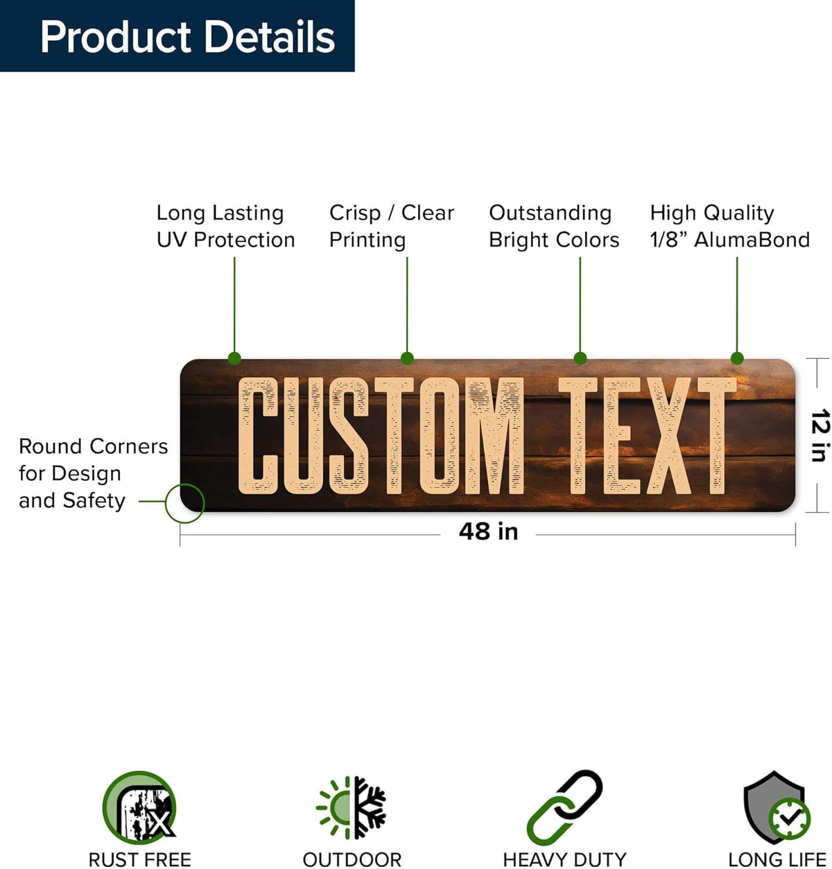 Custom Sign, Custom Street Sign, 11 Font Colors, 13 Font Styles, 4 Hole Options, 22 Sizes, 12x48