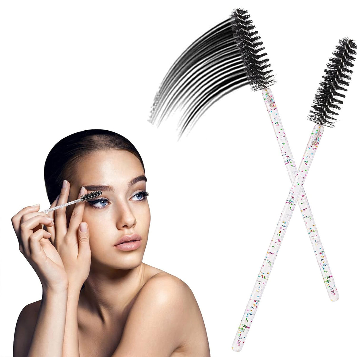 BTYMS 100 Pieces Eyelash Mascara Brushes Disposable Lash Wands Makeup Applicators Eyebrow Spoolies