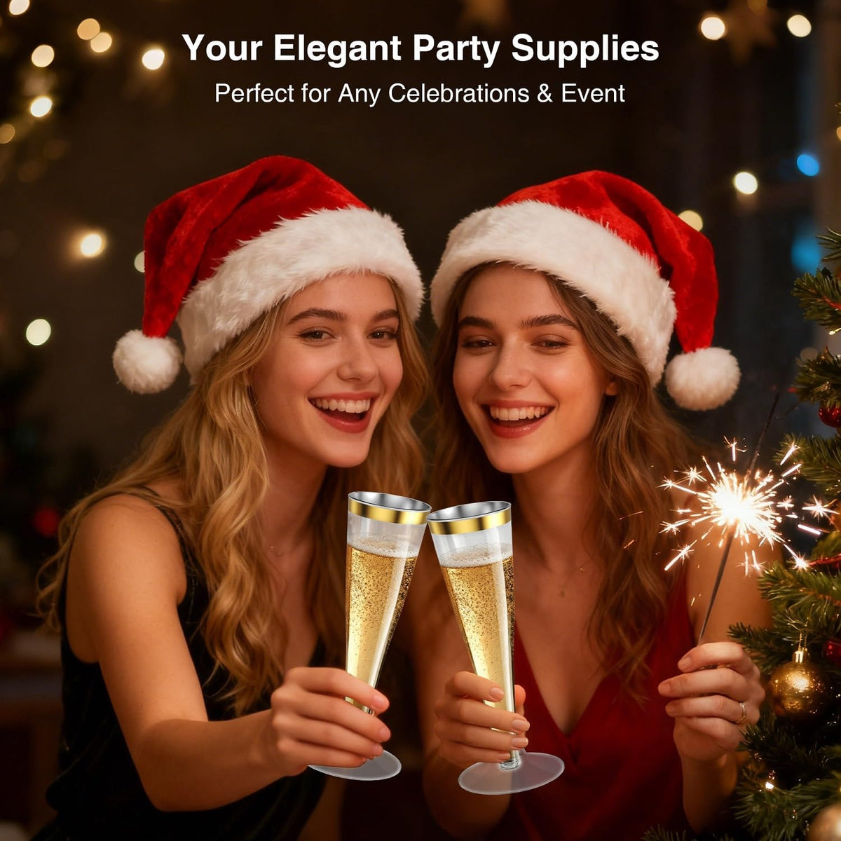 100 Pack Champagne Flutes Plastic Wine Glasses Disposable, 4.5 Oz Gold Rim Mimosa Glasses for 2025
