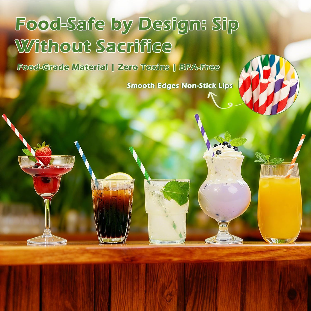 100 Pack Striped Paper Straws for Drinking– Sturdy & Non-Soggy – 100% Biodegradable disposable