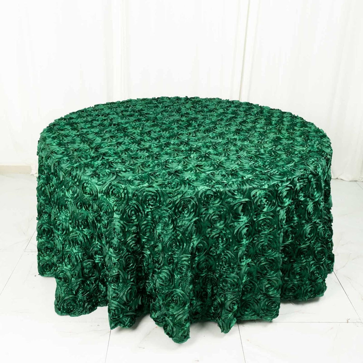 Efavormart 120" Hunter Emerald Green Grandiose 3D Rosette Satin Round Tablecloth for Wedding Party