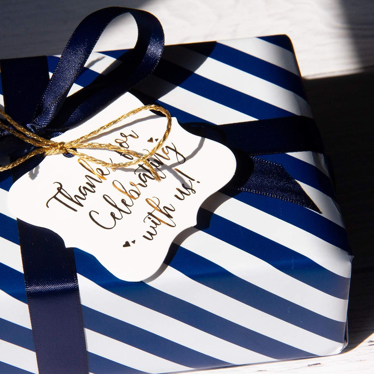 WRAPAHOLIC Reversible Wrapping Paper - Mini Roll - 17 Inch x 33 Feet - Navy and Stripes Design for