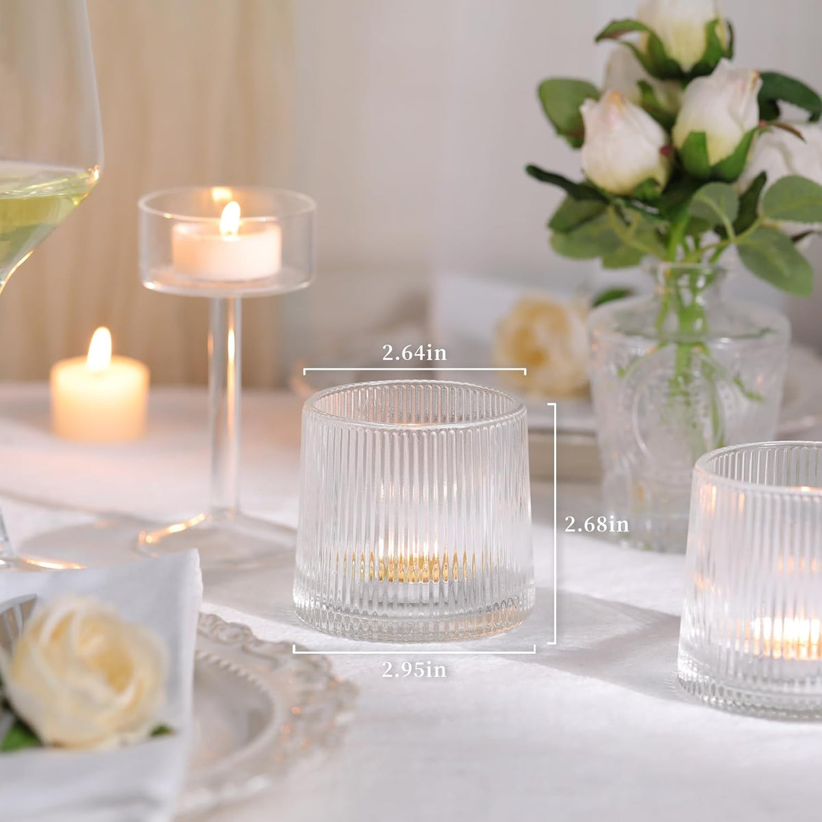 DARJEN Clear Ribbed Tealight Votive Candle Holders- 6Pack Glass Candle Holders for Table