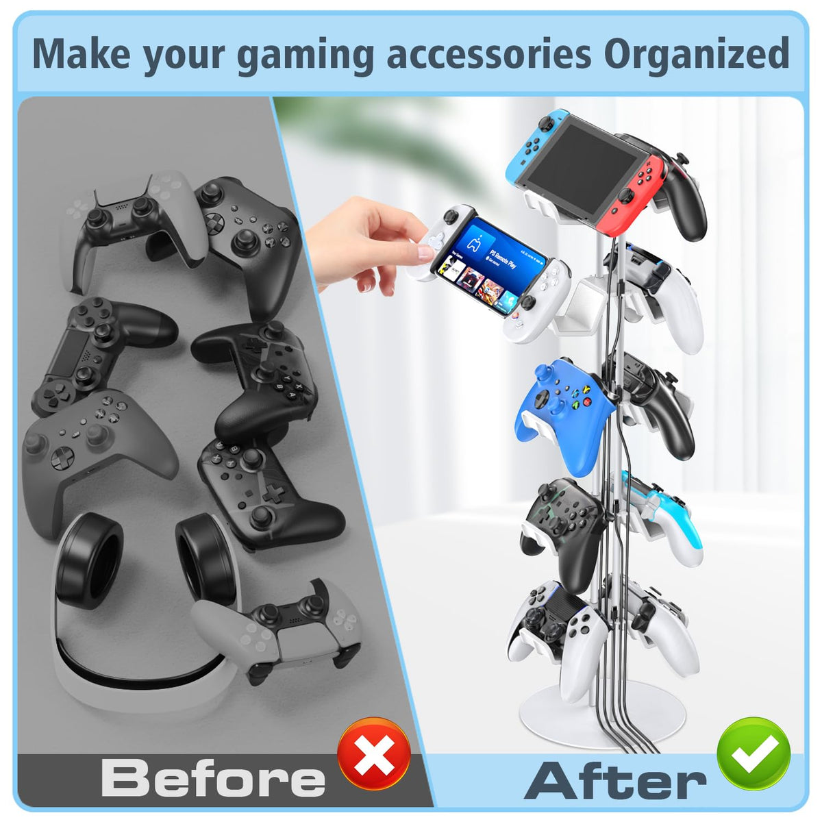Kytok Gamer Gifts, Headset Stand 5 Tiers with Cable Organizer, Controller Stand Compatible with