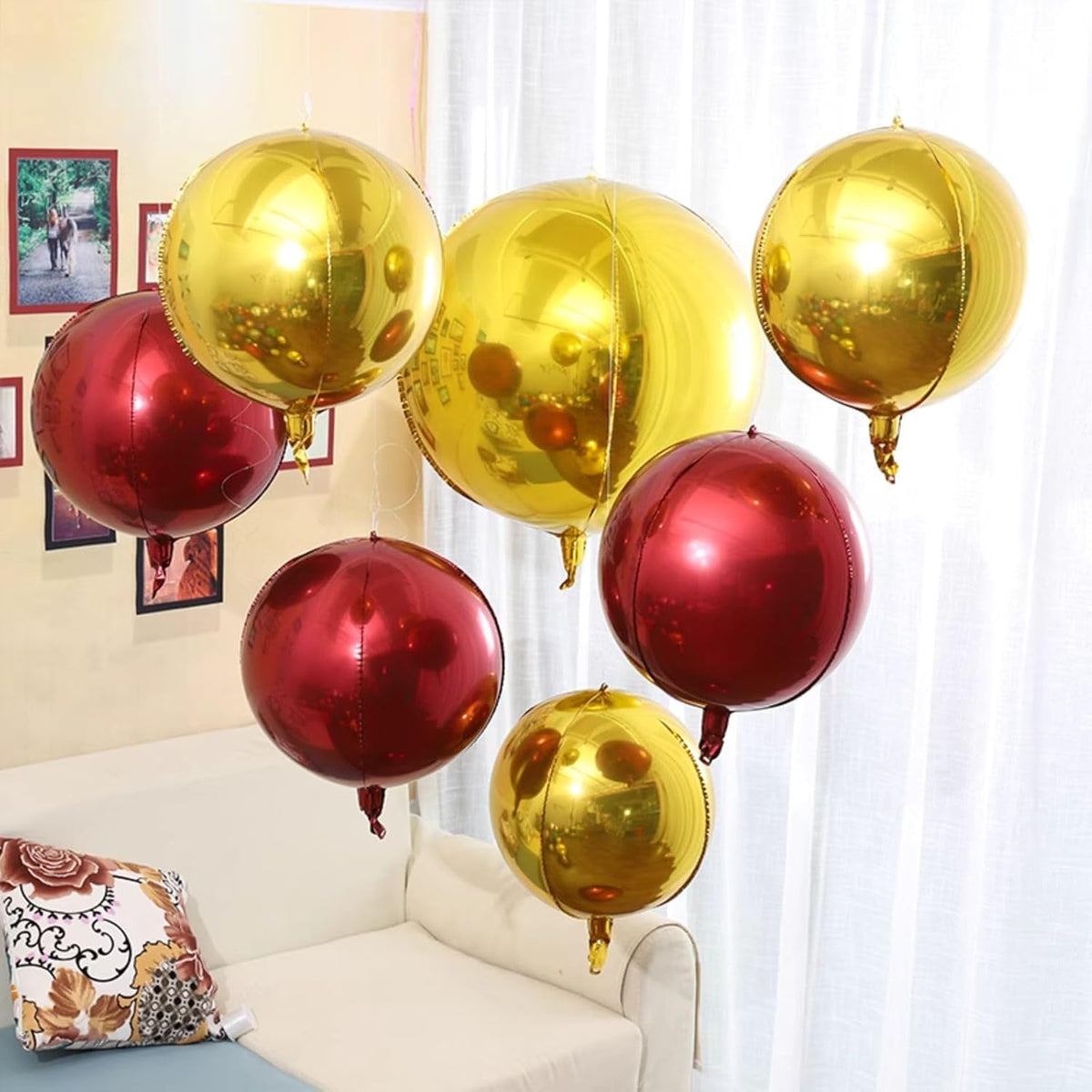 6Pcs Burgundy Round Foil Balloons,Giant 4D Round Ball Balloon,22 Inch Metallic Burgundy Balloons