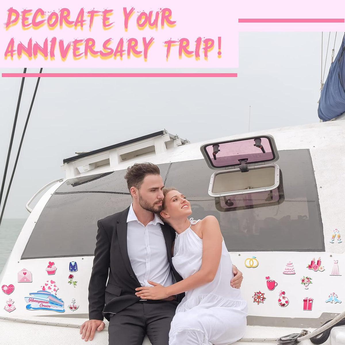 Oudain 19 Pcs Honeymoon Cruise Door Decorations Wedding Cruise Door Magnets Anniversary Sign