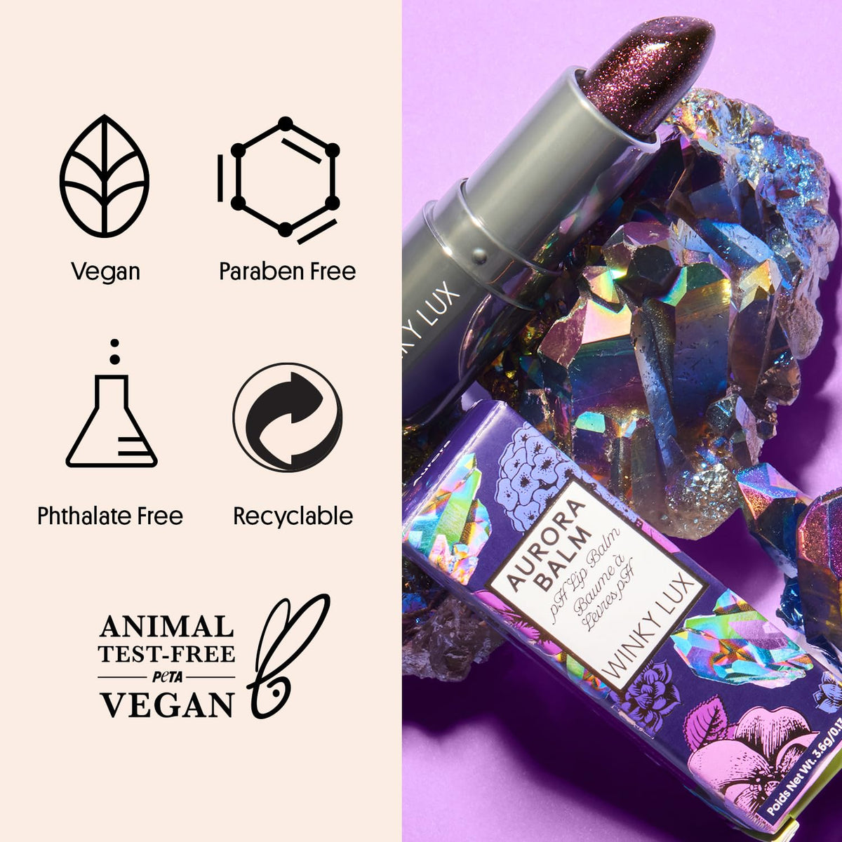 Winky Lux Aurora Glimmer Balm – Nourishing pH Lip Balm with Color Changing Mauve Tint, Hydrating