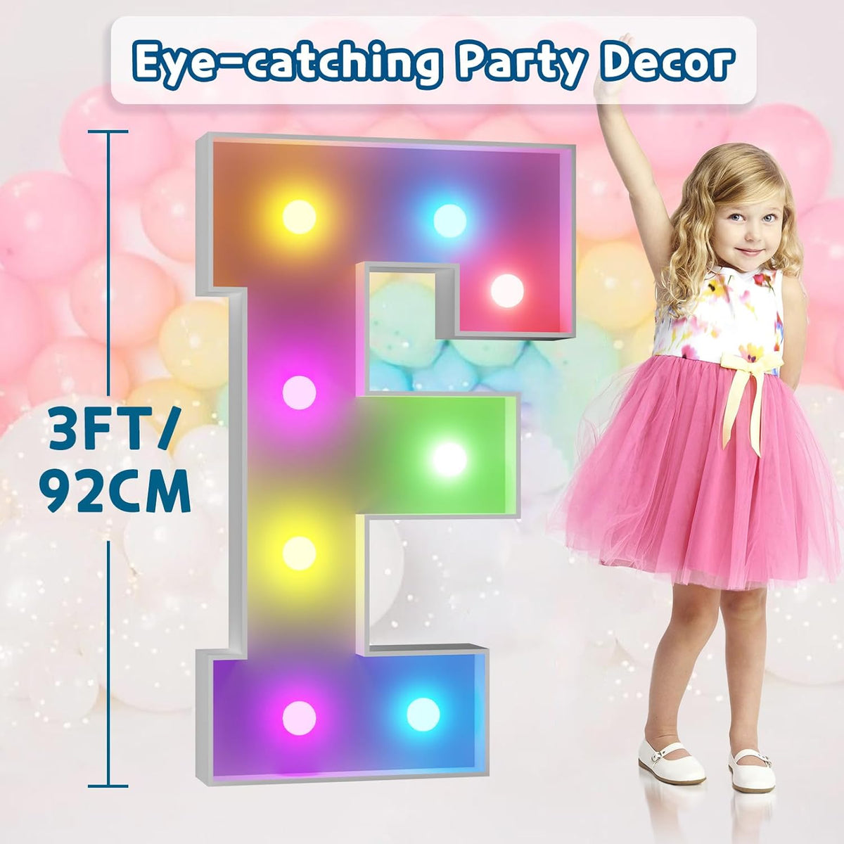 imprsv 3FT Colorful Marquee Light Up Letters F, 18 Colors Large Light up Letters Alphabet Sign with