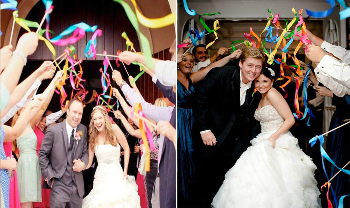 Kingsnow 50 Pack Ribbon Wands Wedding Streamers with Bells, Silk Fairy Stick Wish Wands Party
