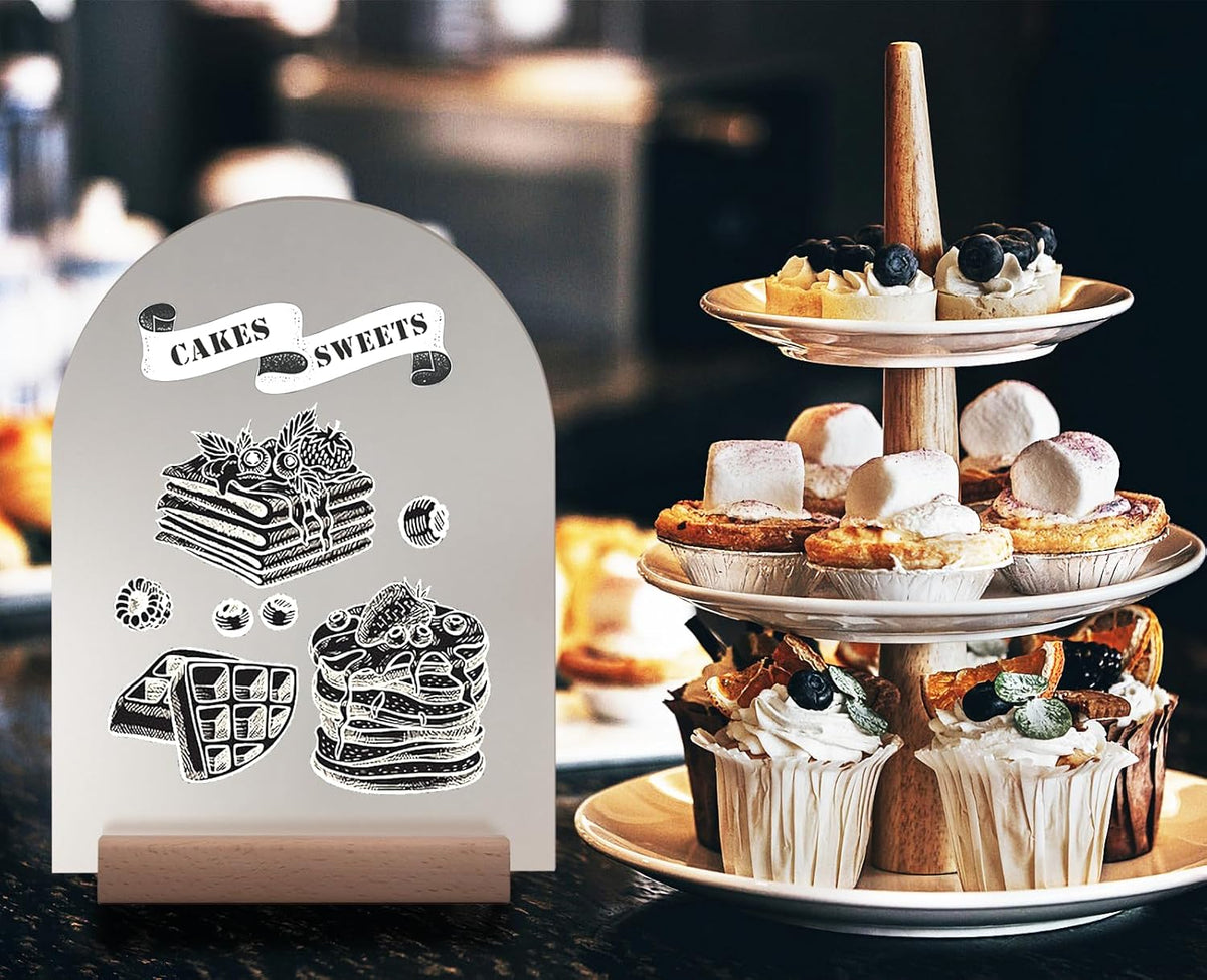 Frosted Blank Arch Acrylic Sign with Wooden Stands - 10 Pack DIY Customizable Sign Kit for Wedding