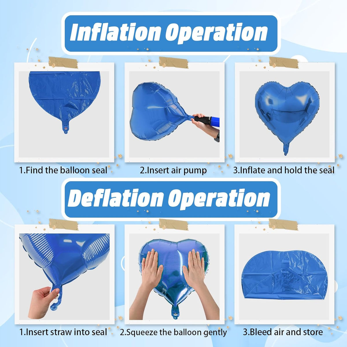 Blue Silver Heart Balloons, 18 Inch Royal Blue and Silver Heart Shape Balloons, 12PCS Helium Love
