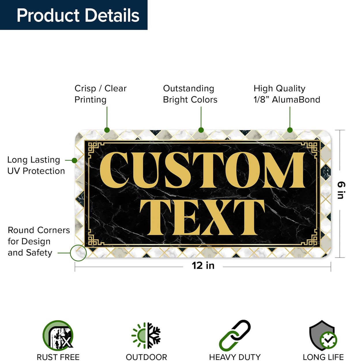 Custom Sign, Custom Street Sign, 11 Font Colors, 13 Font Styles, 4 Hole Options, 22 Sizes, 6x12