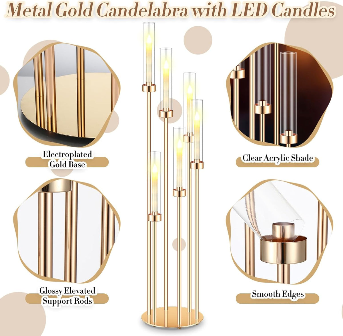 Tandefio 4 Sets Acrylic Candelabra Centerpieces 46.5'' Tall Clear Candle Holders Pillar Taper