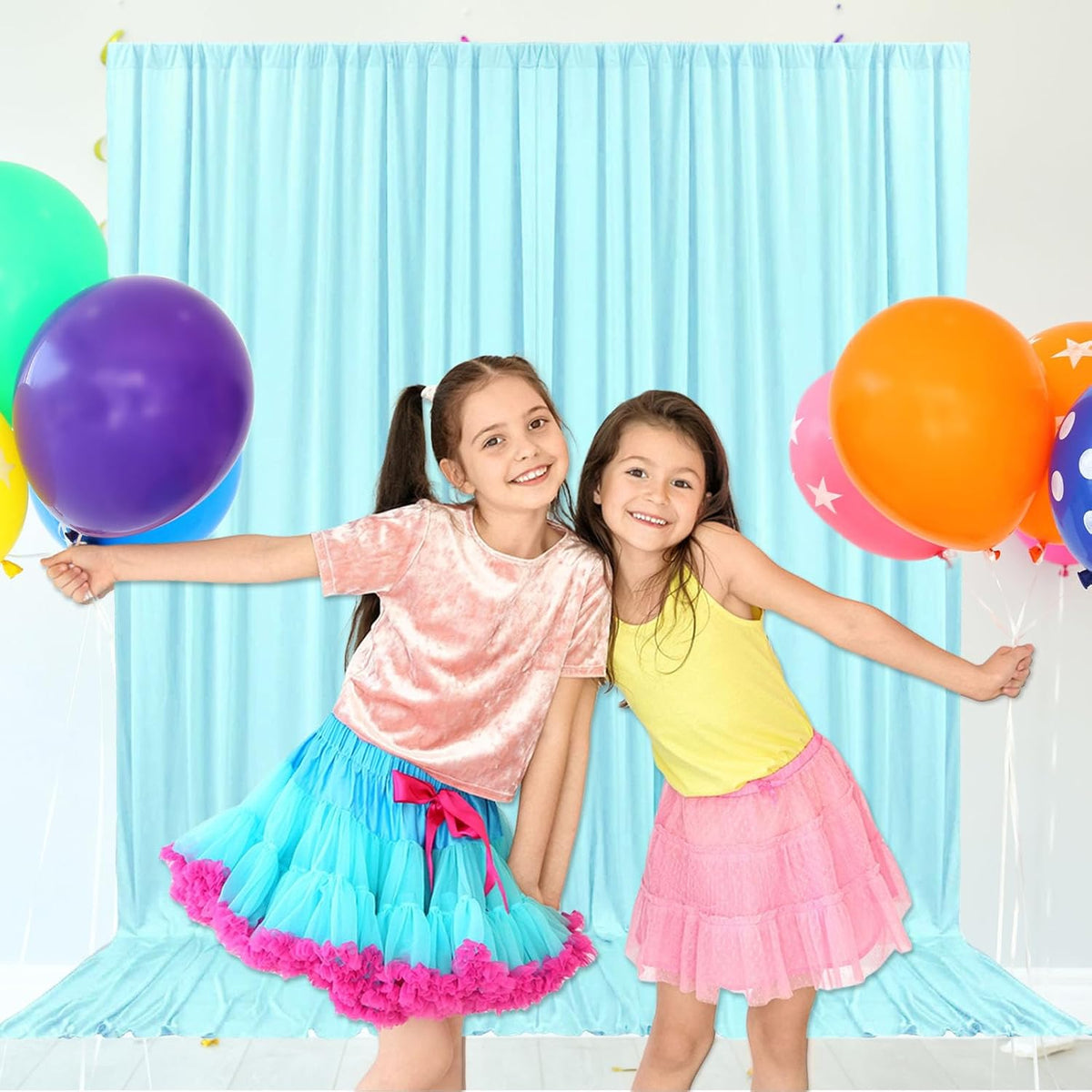 10ft x 10ft Lake Blue Backdrop Curtains for Parties, Fabric Satin Background Curtain with Rod