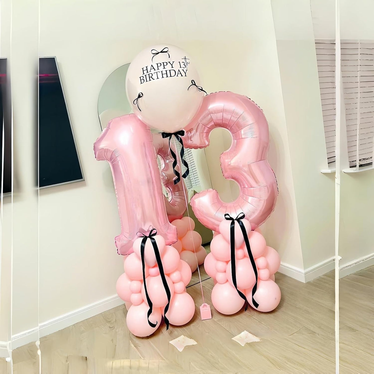 Pastel Pink Number 3 Balloon, 40 Inch Giant Pearl Light Pink Helium Foil Number 0-9 for Girls, Self