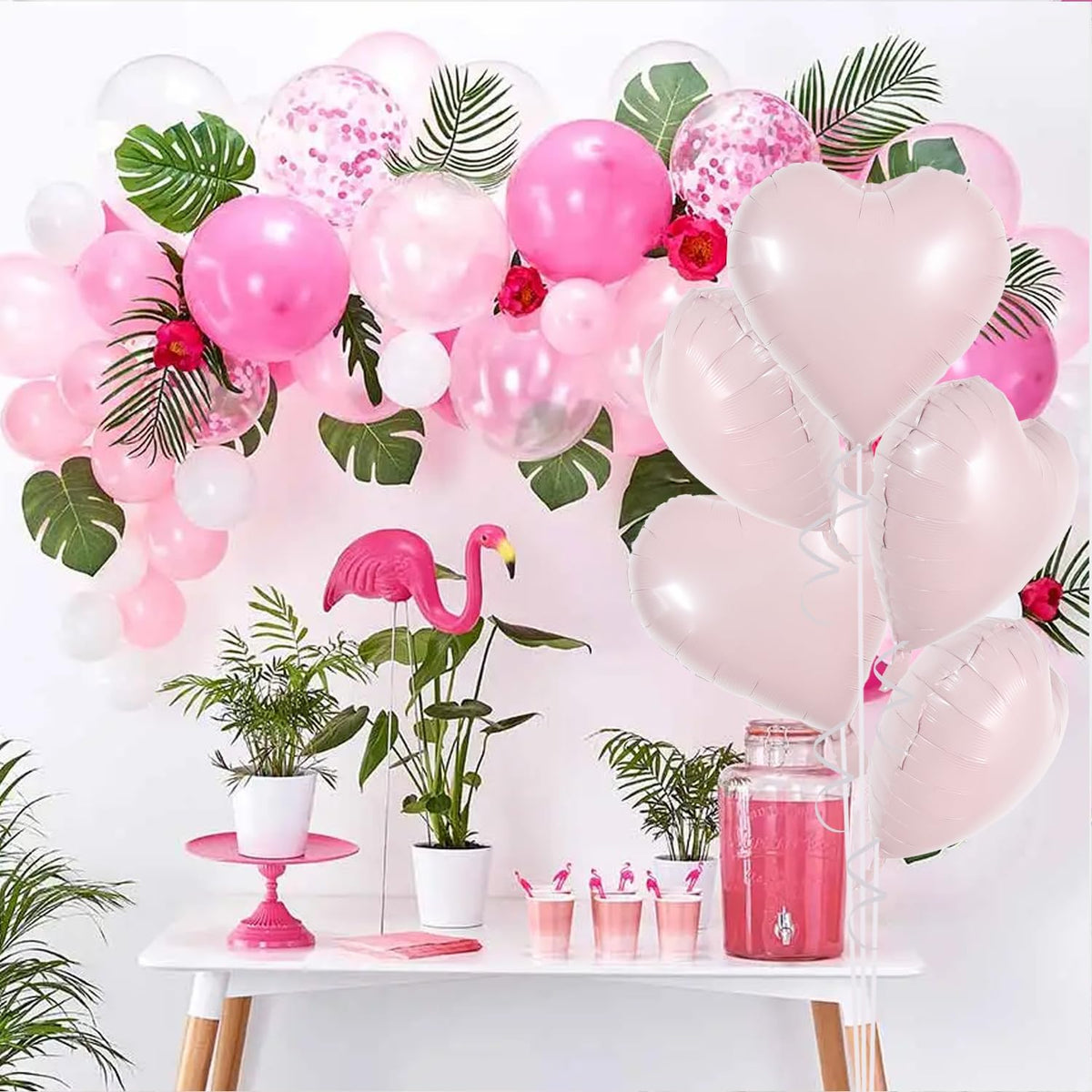 TONIFUL 30Pcs 18 Inch Baby Pink Heart Balloons Pastel Pink Heart Shape Foil Mylar Balloons