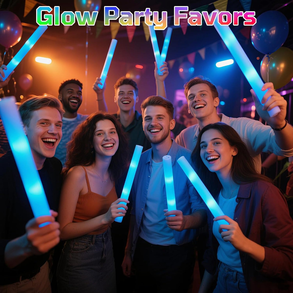 Foam Glow Sticks Bulk, 30 PCS Blue Light Up Foam Sticks 3 Modes, Glow Party Supplies for