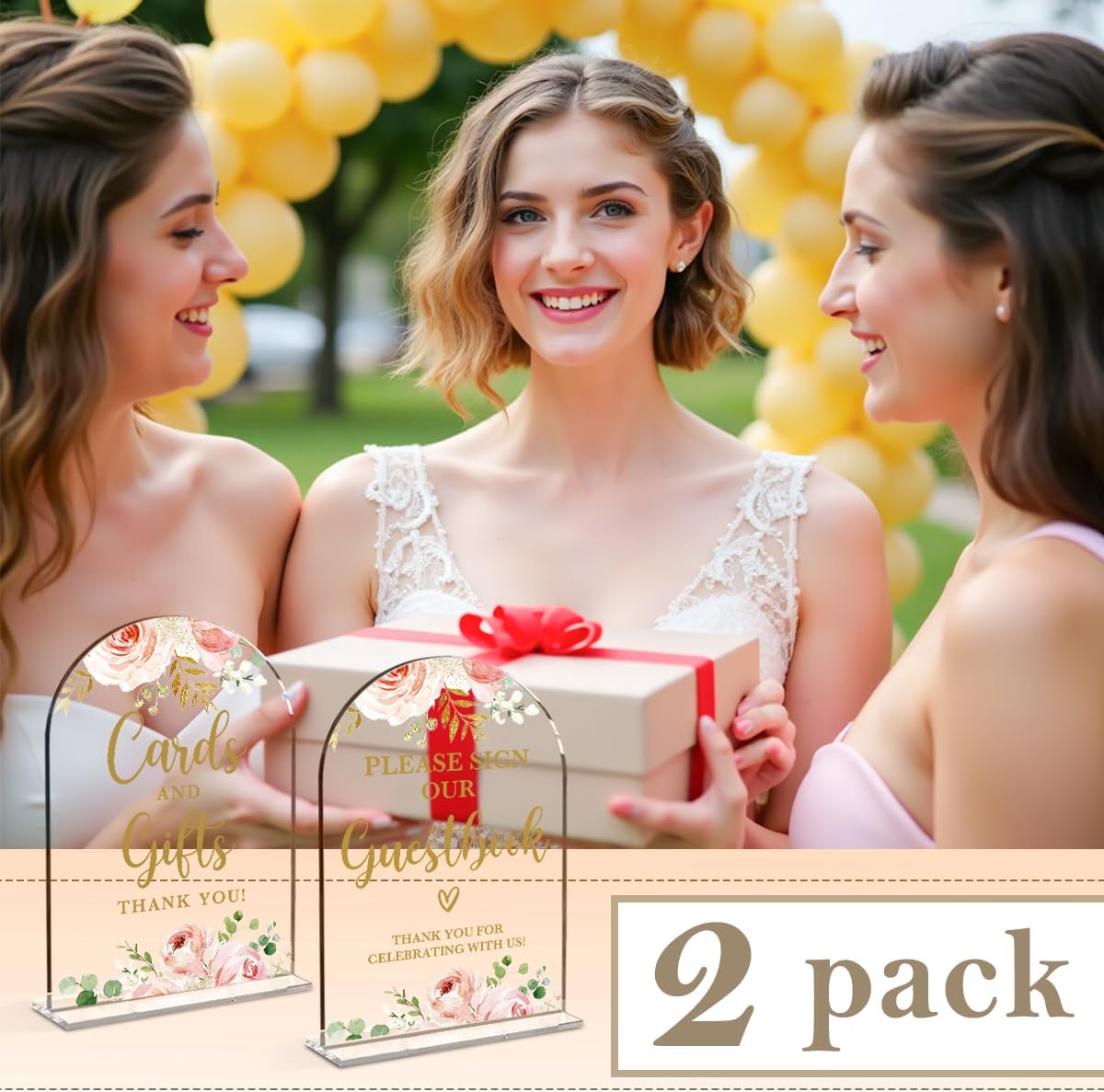 2 Pcs Acrylic Wedding Signs for Reception, Bridal Shower Decorations, Cards and Gifts Signs, Guest