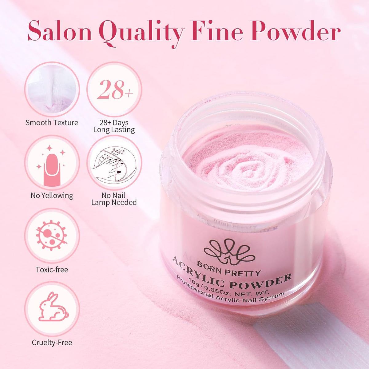 BORN PRETTY Acrylic Nail Kit - Acrylic Powder (Clear, White, Pink) & Liquid Set with Nail Forms