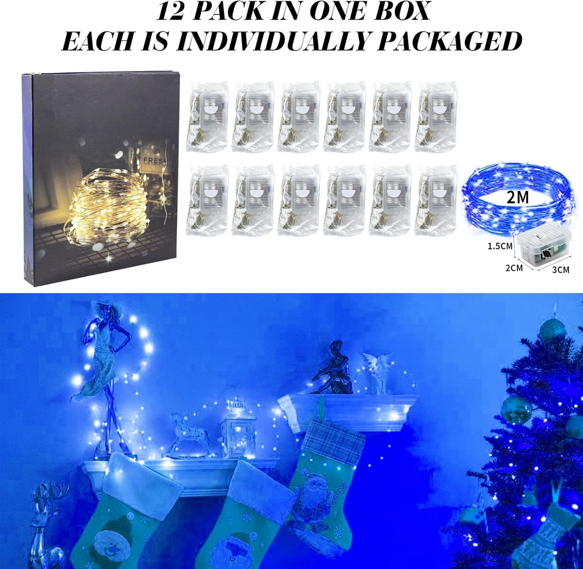 ZGWJ 12 Pack Fairy Lights Battery Operated, 7ft 20 Mini LED Fairy String Lights Silver Wire 3 Modes