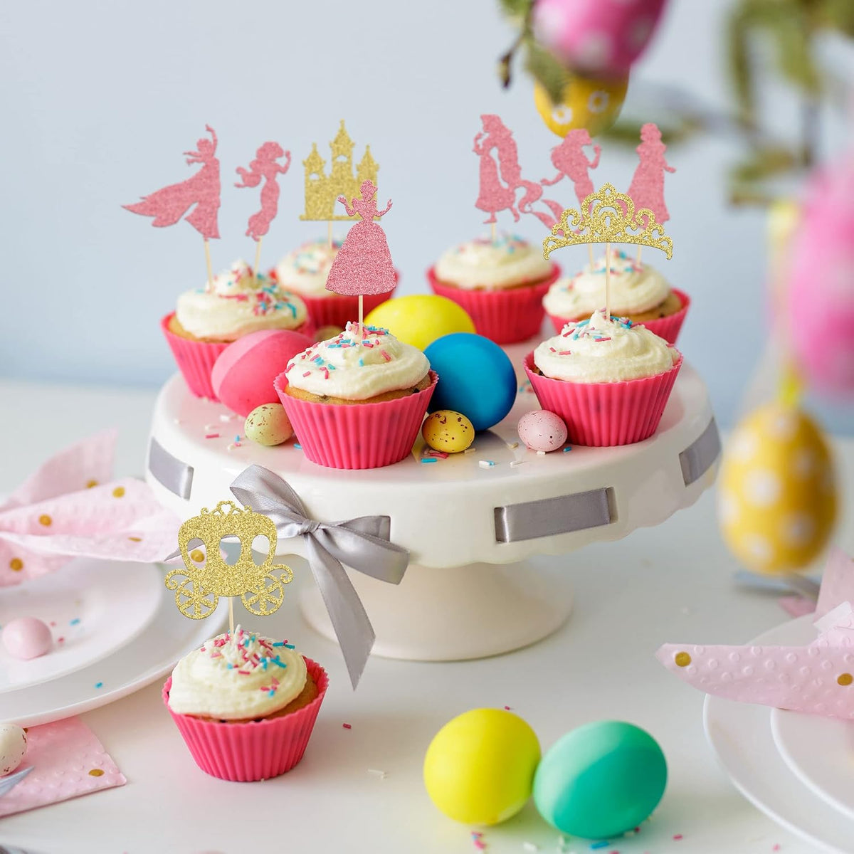 Gyufise 36Pcs Princess Cupcake Toppers Crown Castle Girl Cake Toppers Decorations Birthday Fruits