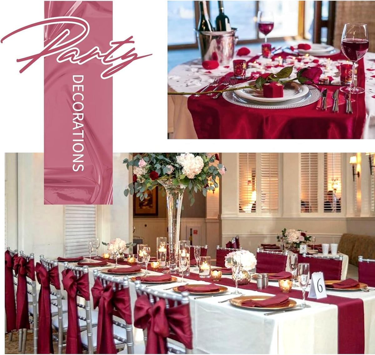 20 Pack Burgundy Satin Table Runner,12 x 108 inch Long Premium Smooth Burgundy Table Runners for