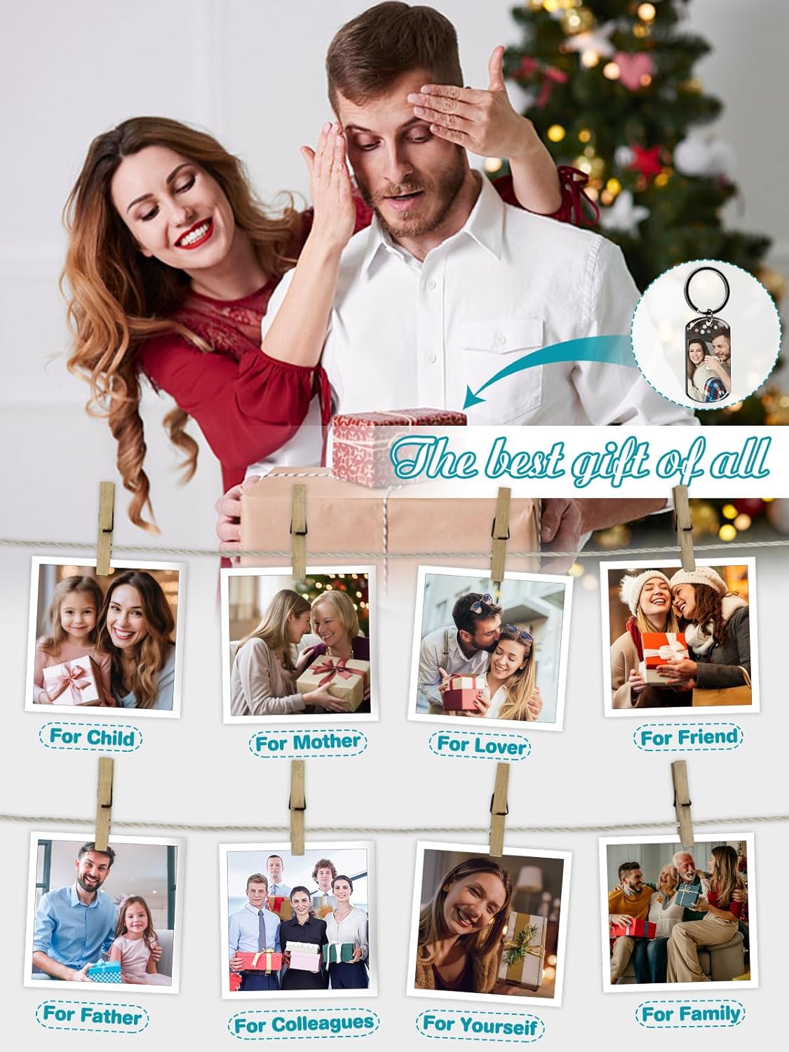 Custom Keychain with Picture - Personalized Photo LOGO Text Customized Key Chain for Boyfriend Dad